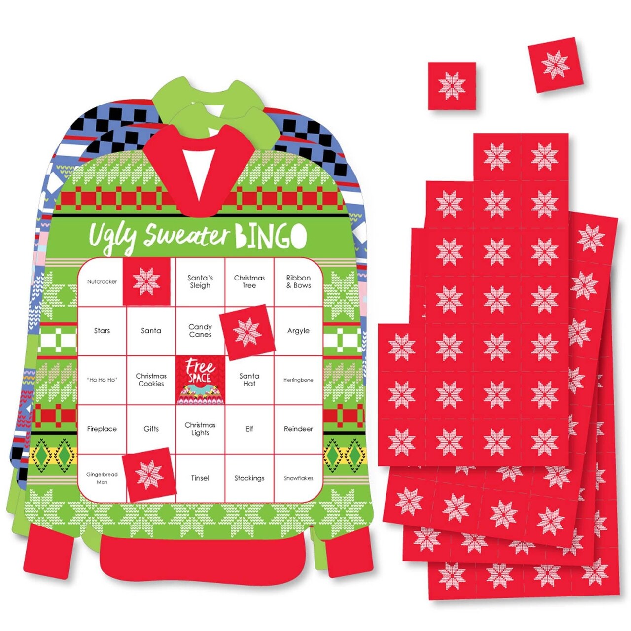 Big Dot of Happiness Wild and Ugly Sweater Party - Bar Bingo Cards and Markers - Holiday and Christmas Animals Party Shaped Bingo Game - Set of 18